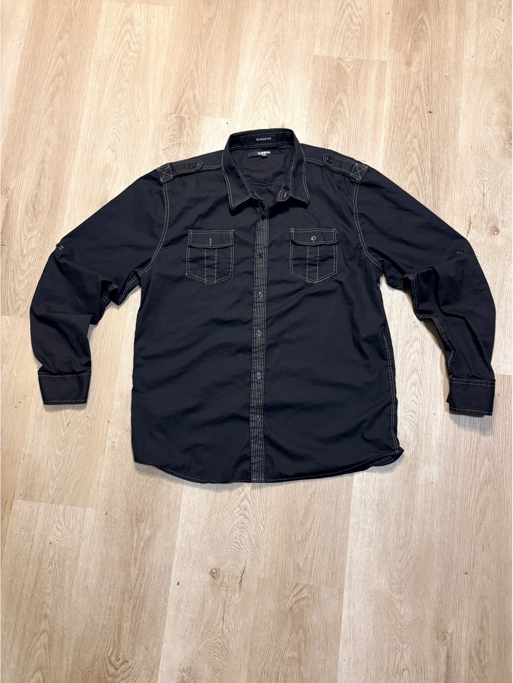 Carbon Black Button Up Shirt Mens Size XXL w/ White Stitching Grunge Goth Y2K